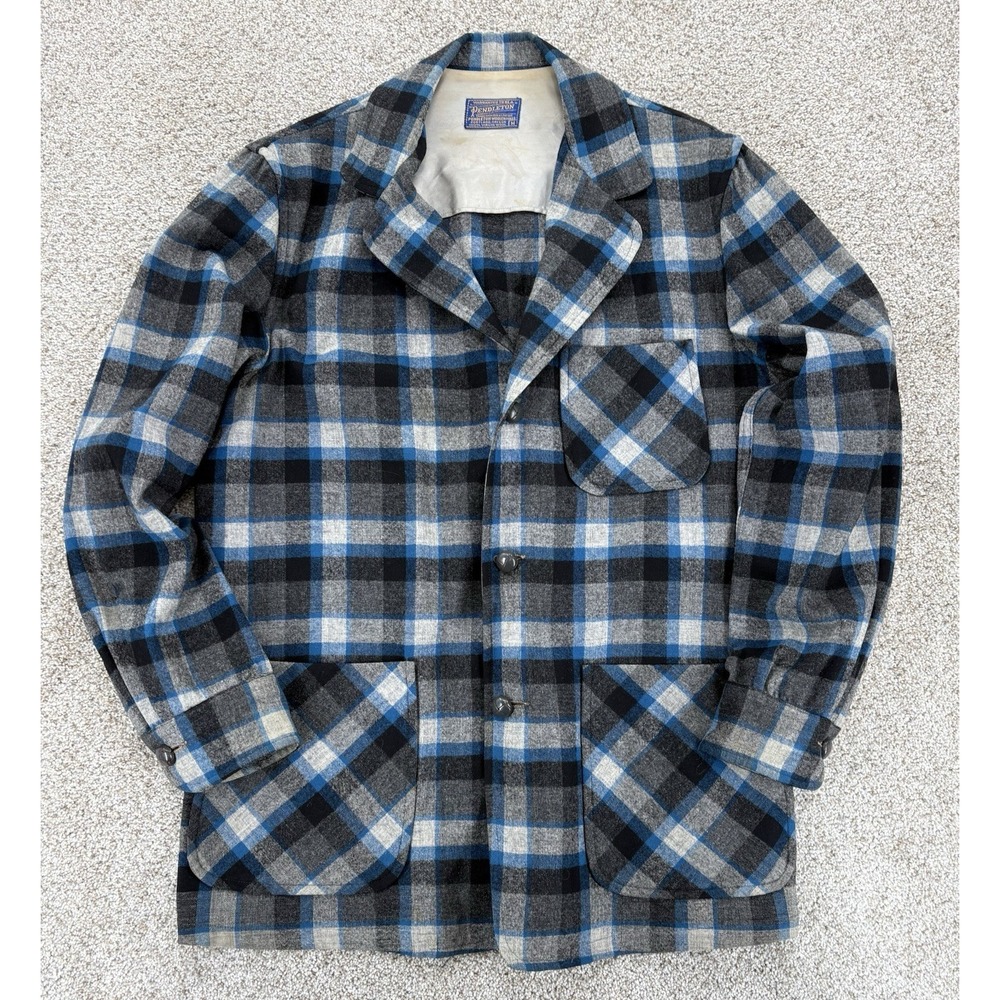 Vintage Pendleton Virgin Wool 49er Topster Jacket Men's M Blue Gray Plaid USA